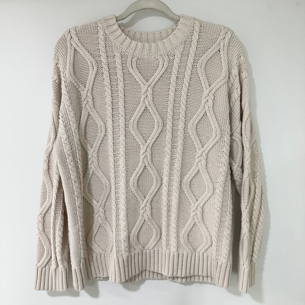 Trendy Queen Cable Knit Sweater Womens Size Large Cream Diamond Pattern